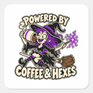 Kaffee und Hexen verzauberte Hexe Quadratischer Aufkleber