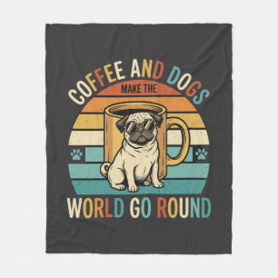 Kaffee und Hunde Retro-Mops-Liebhaber Fleecedecke