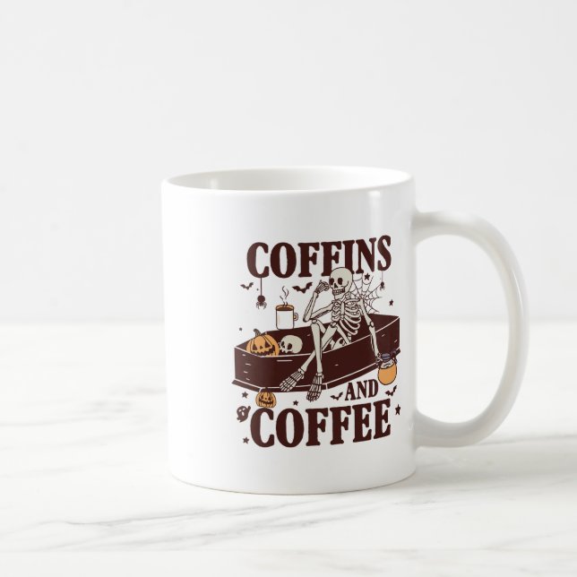 Kaffee und Kaffee Funny Skeleton Halloween Kaffeetasse (Rechts)