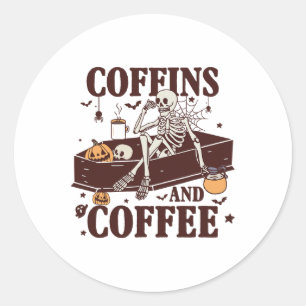 Kaffee und Kaffee Funny Skeleton Halloween Runder Aufkleber