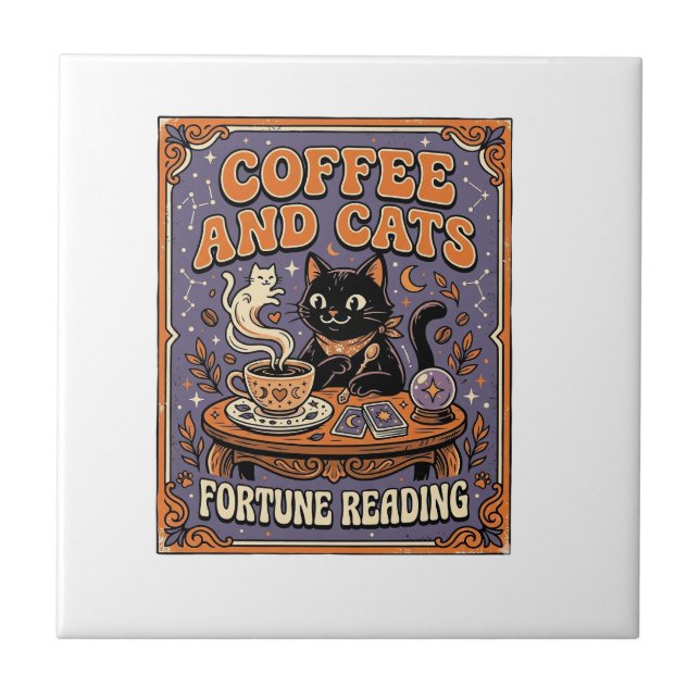 Kaffee und Katzen Kat Teeblätter Kaffee Schicksal  Fliese (Vorderseite)