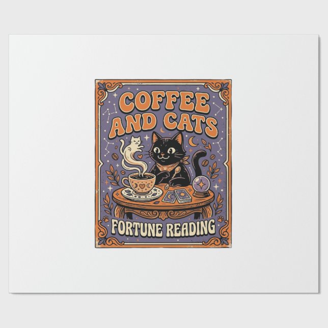 Kaffee Und Katzen Katze Teeblätter Kaffee Schicksa Geschenkpapier (Flach)