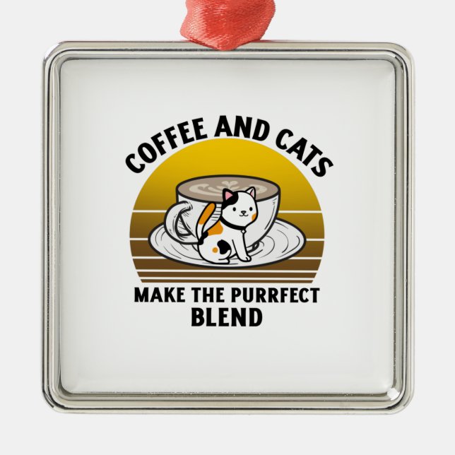 Kaffee und Katzen machen die richtige Mischung Ornament Aus Metall (Vorne)