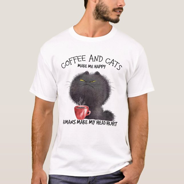Kaffee und Katzen machen mich glücklich T-Shirt (Vorderseite)