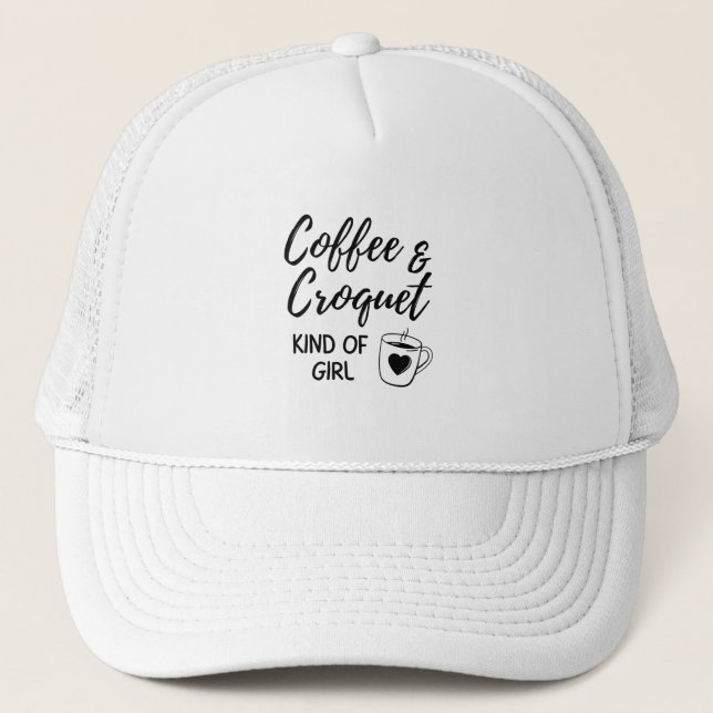 Kaffee und Krokett irgendwie Mädchen. Truckerkappe (Vorderseite)