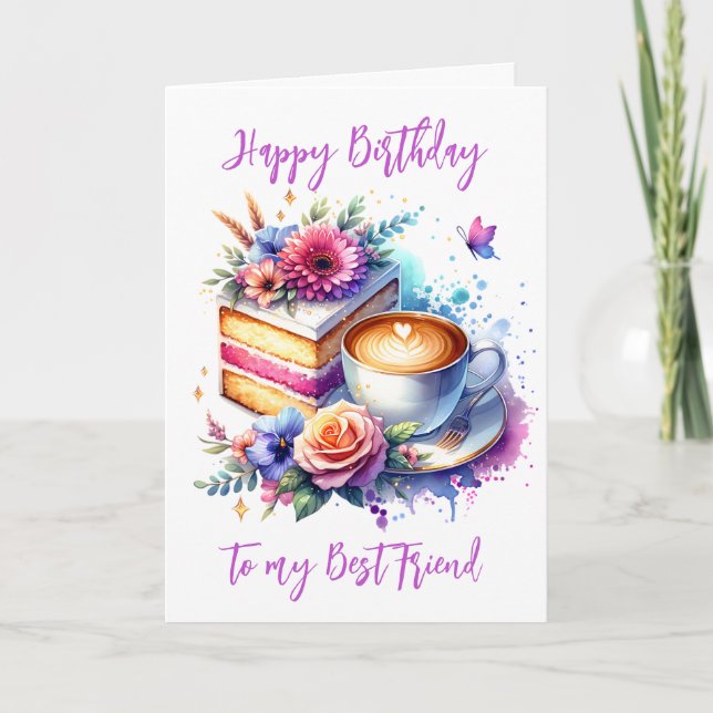 Kaffee und Kuchen | Geburtstag des besten Freundes Karte (Vorderseite)