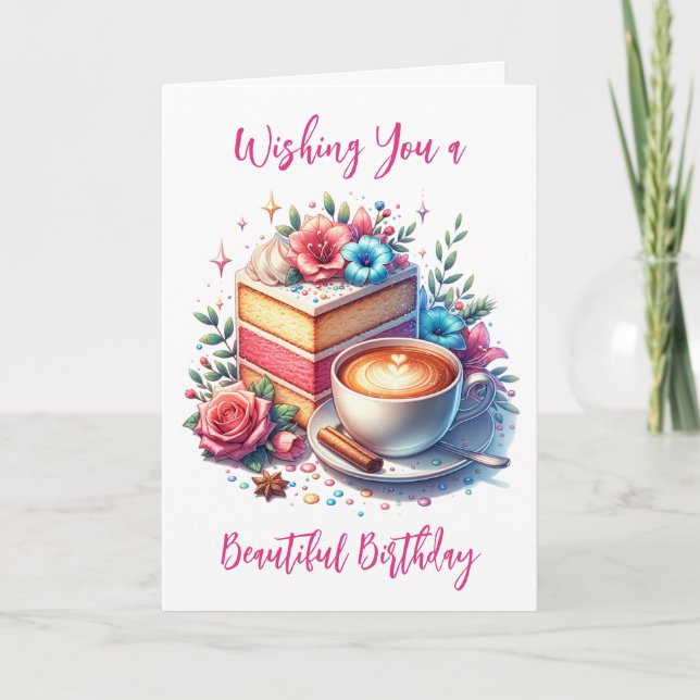 Kaffee und Kuchen Geburtstag Karte (Vorderseite)
