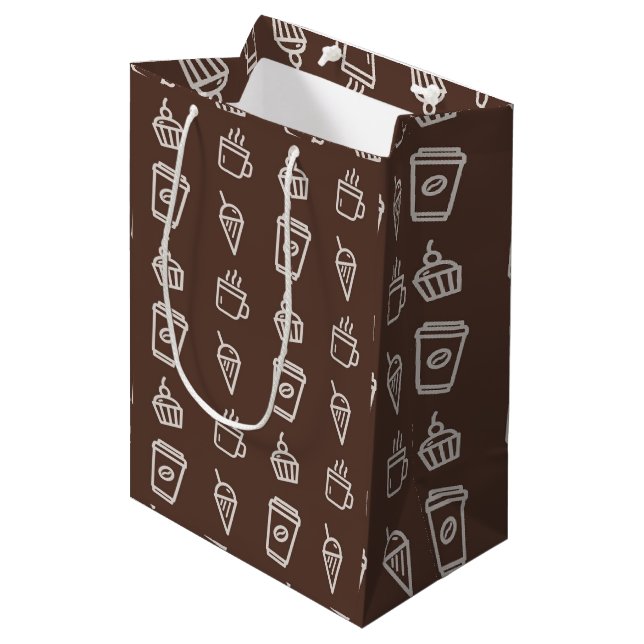 Kaffee- und Kuchenmuster Mittlere Geschenktüte (Vorderseite Schrägansicht)