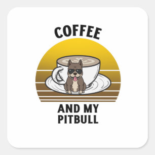 Kaffee und mein Pitbull Retro Vintager Sonnenunter Quadratischer Aufkleber