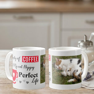 Kaffee und meine Katze perfektes Leben grau rote F Kaffeetasse