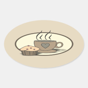Kaffee-und Muffin-Aufkleber für Kaffee-Liebhaber Ovaler Aufkleber