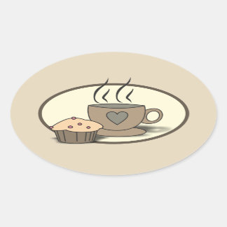 Kaffee- und Muffin-Aufkleber für Kaffeeliebhaber Ovaler Aufkleber