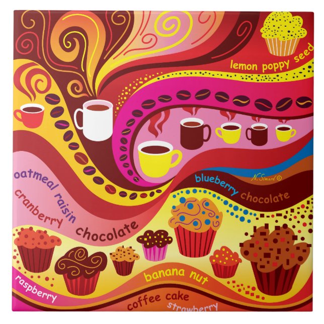 Kaffee- und Muffin-Muster Fliese (Vorderseite)