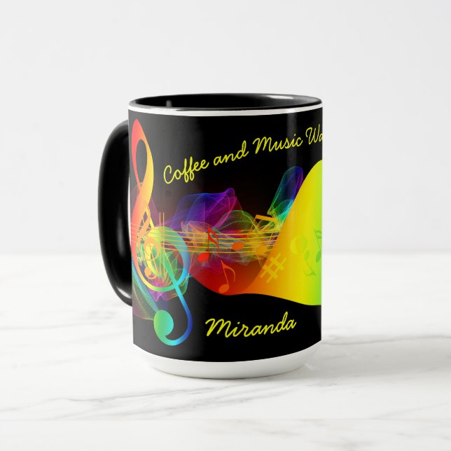 Kaffee und Musik Lover Musik Notizen bearbeiten Na Tasse (Vorderseite Links)