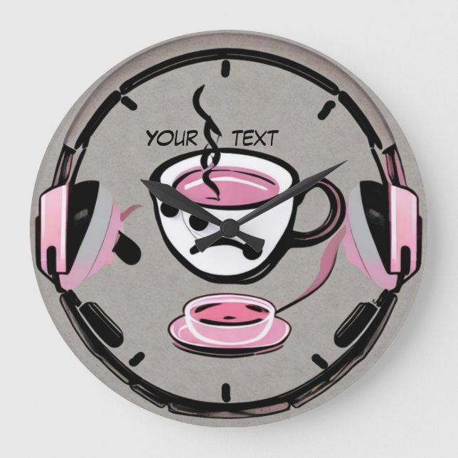Kaffee und Musik modern Große Wanduhr (Vorderseite)