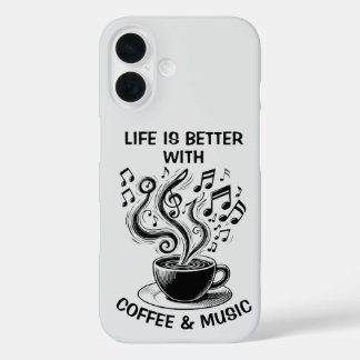 Kaffee- und Musiktelefon iPhone 16 Hülle