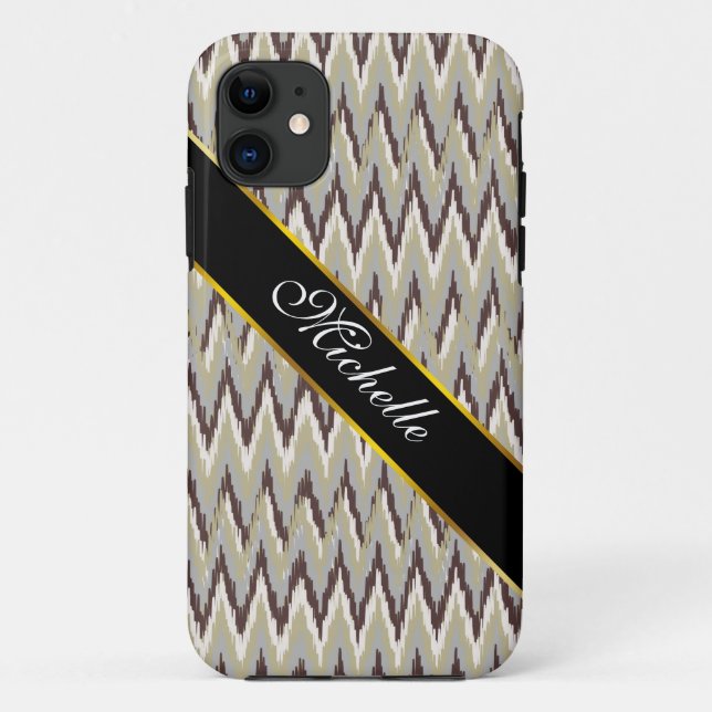 Kaffee und Sage iKat ZigZag Muster Case-Mate iPhone Hülle (Rückseite)