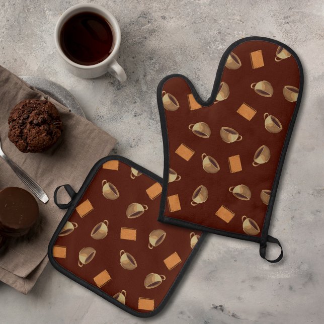 Kaffee und Schokolade Biscuits Muster Brown Food Ofenhandschuh & Topflappen-Set (Von Creator hochgeladen)