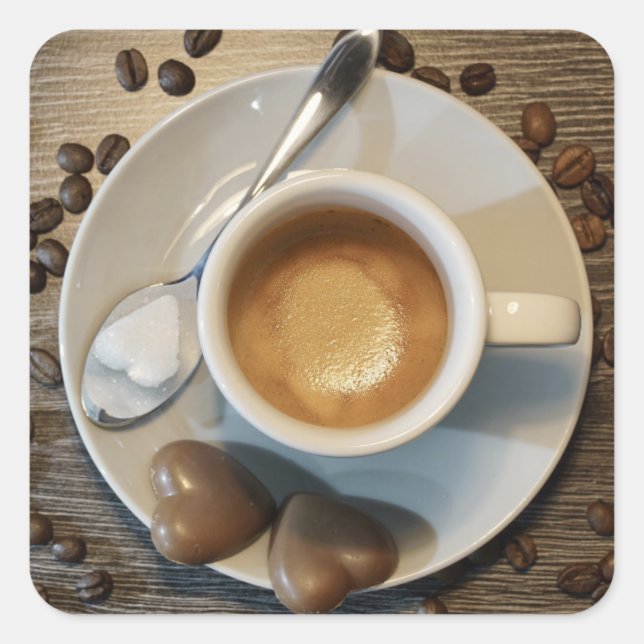 Kaffee- und Schokoladenaufkleber Quadratischer Aufkleber (Vorderseite)