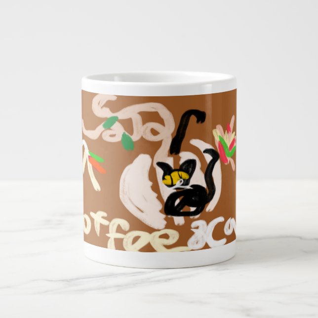 Kaffee und schwarze Katze Jumbo-Tasse (Vorderseite)