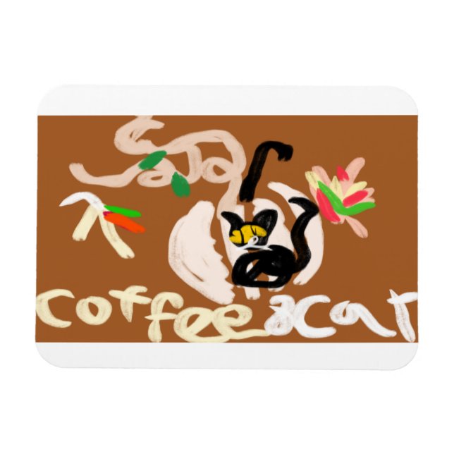 Kaffee und schwarze Katze Magnet (Horizontal)