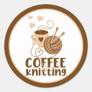 Kaffee- und Strick-Sticker Runder Aufkleber