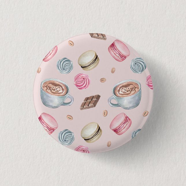 Kaffee und Süßigkeiten Muster Button (Vorderseite)