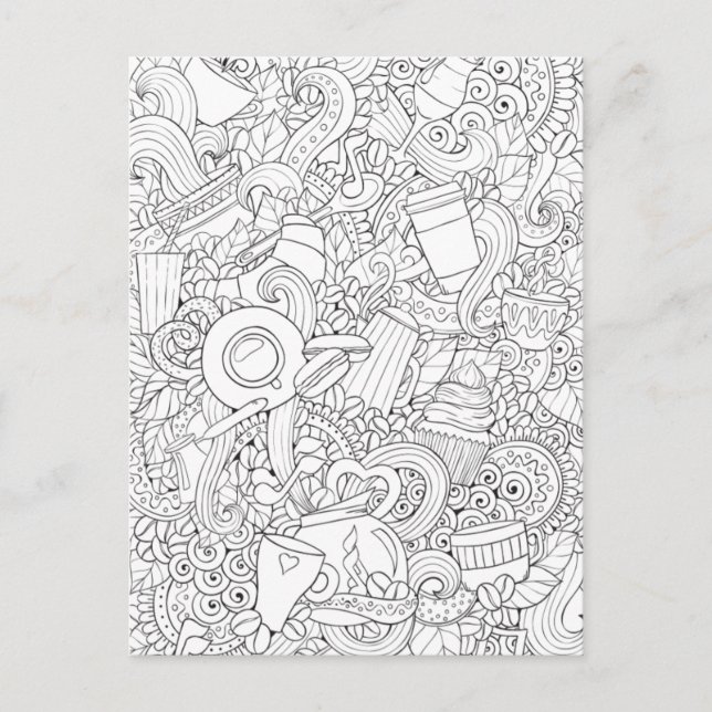 Kaffee und Tee Doodle Postkarte (Vorderseite)
