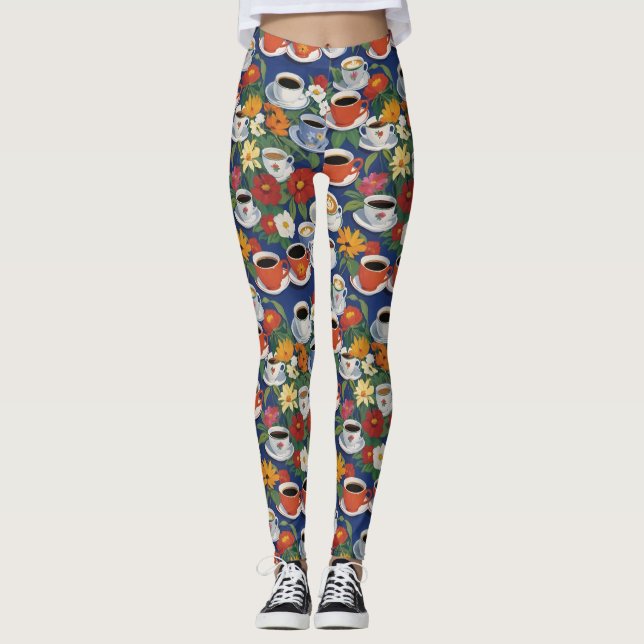 Kaffee- und Teebeutel Teeset Blumenblau Leggings (Vorderseite)