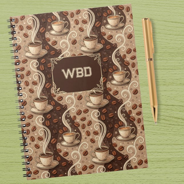 Kaffee Vintage-Look Cafe-Muster Monogramm Initiale Notizblock (Von Creator hochgeladen)