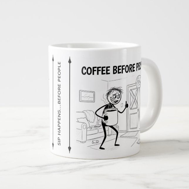 Kaffee vor den Menschen Tasse - Funny Coffee Cup (Vorderseite Rechts)