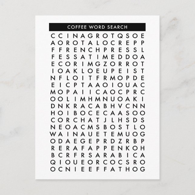 Kaffee-Wortsuchrätsel Postkarte (Vorderseite)