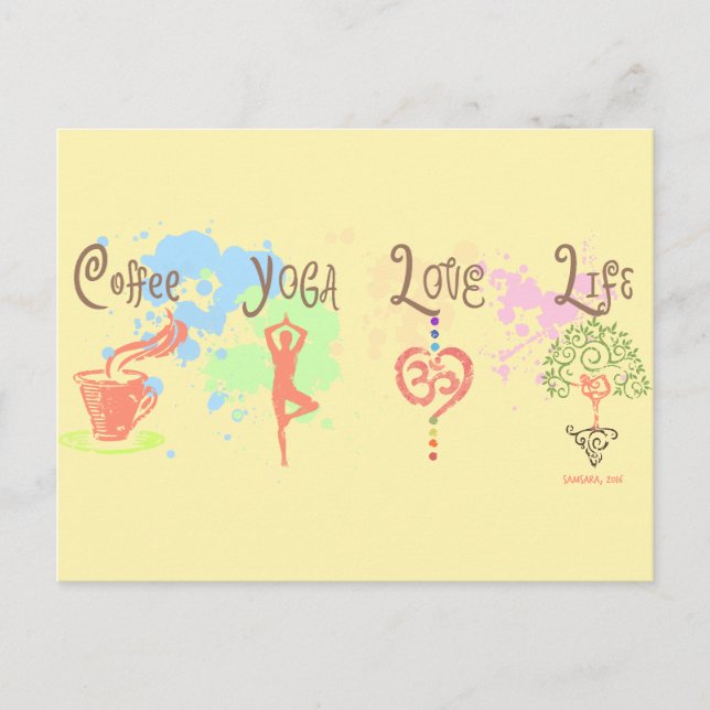 Kaffee Yoga Liebe Life Paint Spritzer Postkarte (Vorderseite)