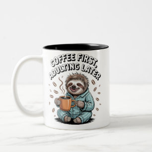 Kaffee zuerst, Erwachsener später - Lazy Sloth Zweifarbige Tasse