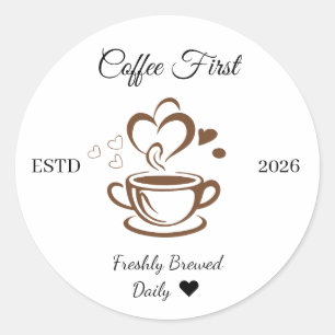 Kaffee zuerst frisch gebrüht Rund Sticker
