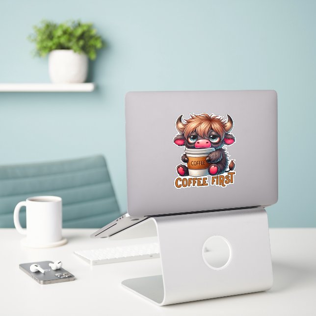 Kaffee zuerst Kaffee-Liebhaber-Geschenke  Aufkleber (Laptop auf Schreibtisch)