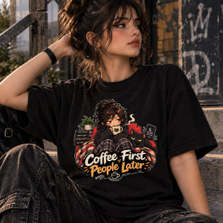 Kaffee zuerst, Menschen später Lustiger Introverti T-Shirt