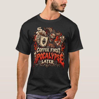 Kaffee zuerst, Weltuntergang später Schädel T-Shirt