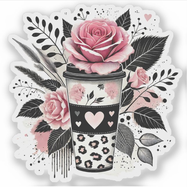 Kaffeeaufkleber, Blumenaufkleber Aufkleber (Vorderseite)