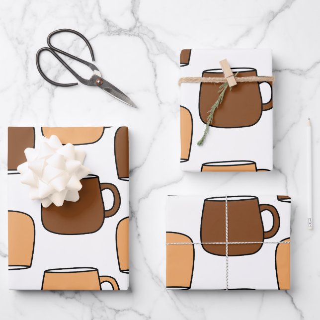 Kaffeebechermuster Geschenkpapier Set (Vorderseite)