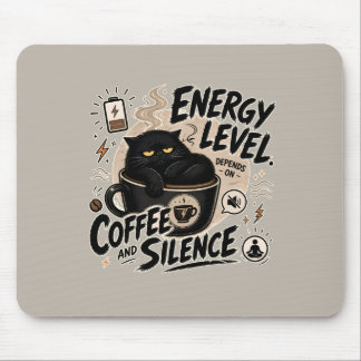 Kaffeebegeisterte schwarze Katzen-Mauspad Mousepad