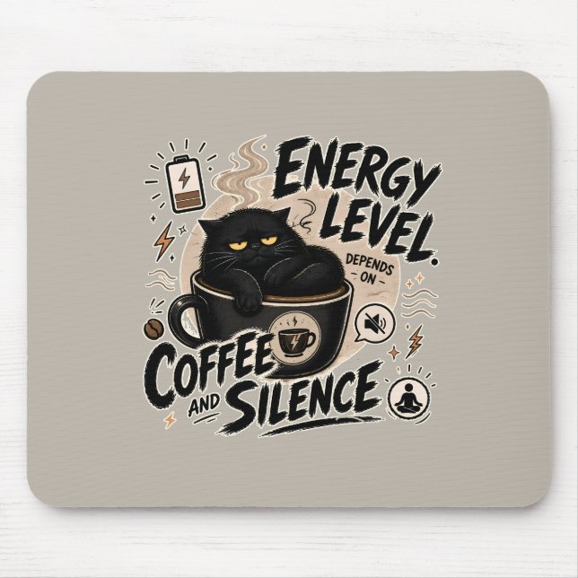 Kaffeebegeisterte schwarze Katzen-Mauspad Mousepad (Vorne)