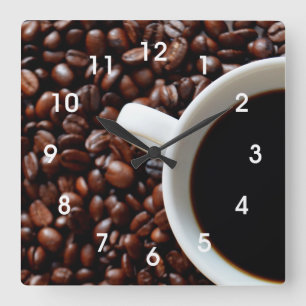 Kaffeebohne-Küchen-Wanduhr Quadratische Wanduhr