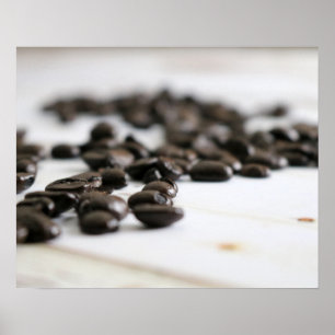 Kaffeebohnen auf einem alten Tisch Farbe 16x20 Poster