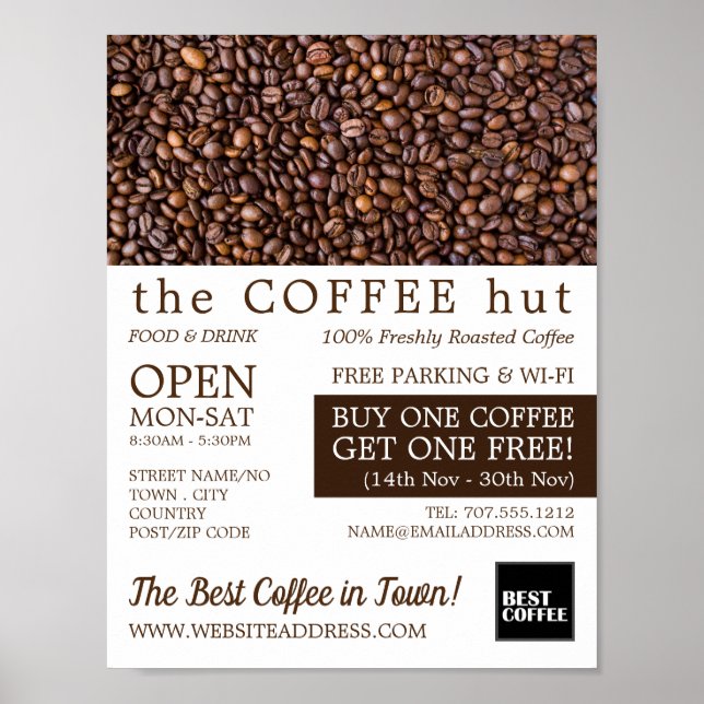 Kaffeebohnen, Barista, Café, Coffeehouse Advert Poster (Vorne)