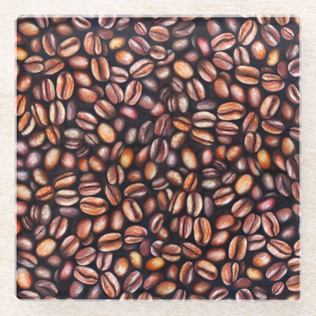 Kaffeebohnen Bleistift Zeichnend Muster rustikal b Glasuntersetzer (Vorderseite)