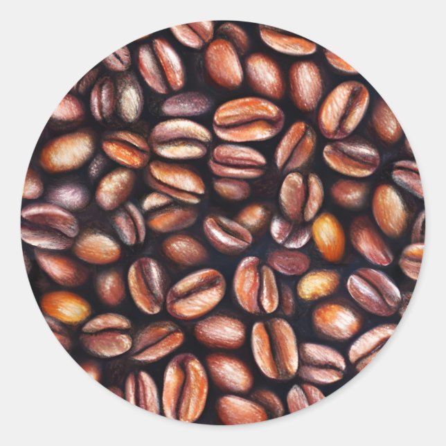 Kaffeebohnen Bleistift Zeichnend Muster rustikal b Runder Aufkleber (Vorderseite)