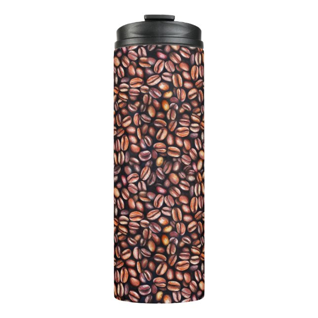 Kaffeebohnen Bleistift Zeichnend Muster rustikal b Thermosbecher (Vorderseite)