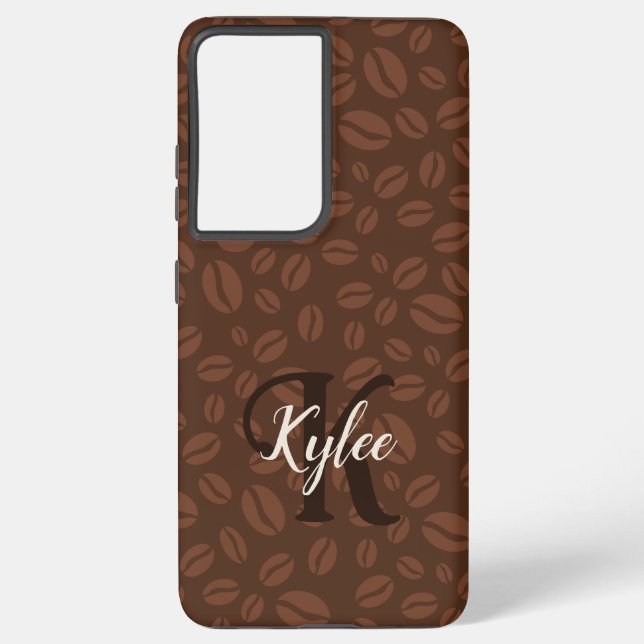Kaffeebohnen Brown Print Monogram Name Phone Case Samsung Galaxy Hülle (Rückseite)