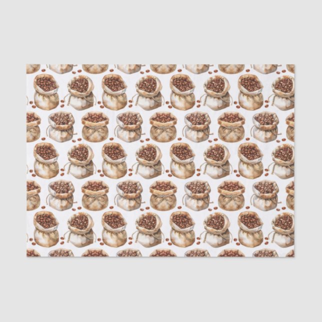 Kaffeebohnen in Taschen-Muster Seidenpapier (Vorderseite)